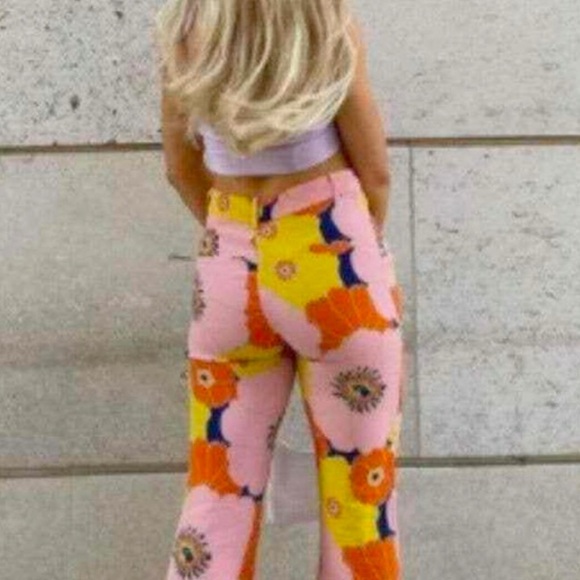Zara Floral Boot Cut Pants - Multicolor - Picture 4 of 6